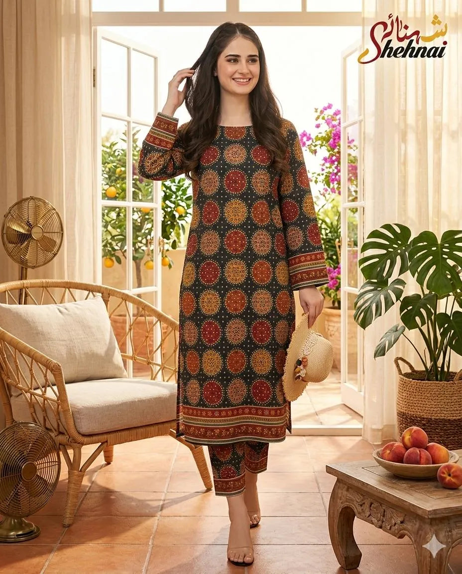2 Pcs Women's Unstitched Printed Suit