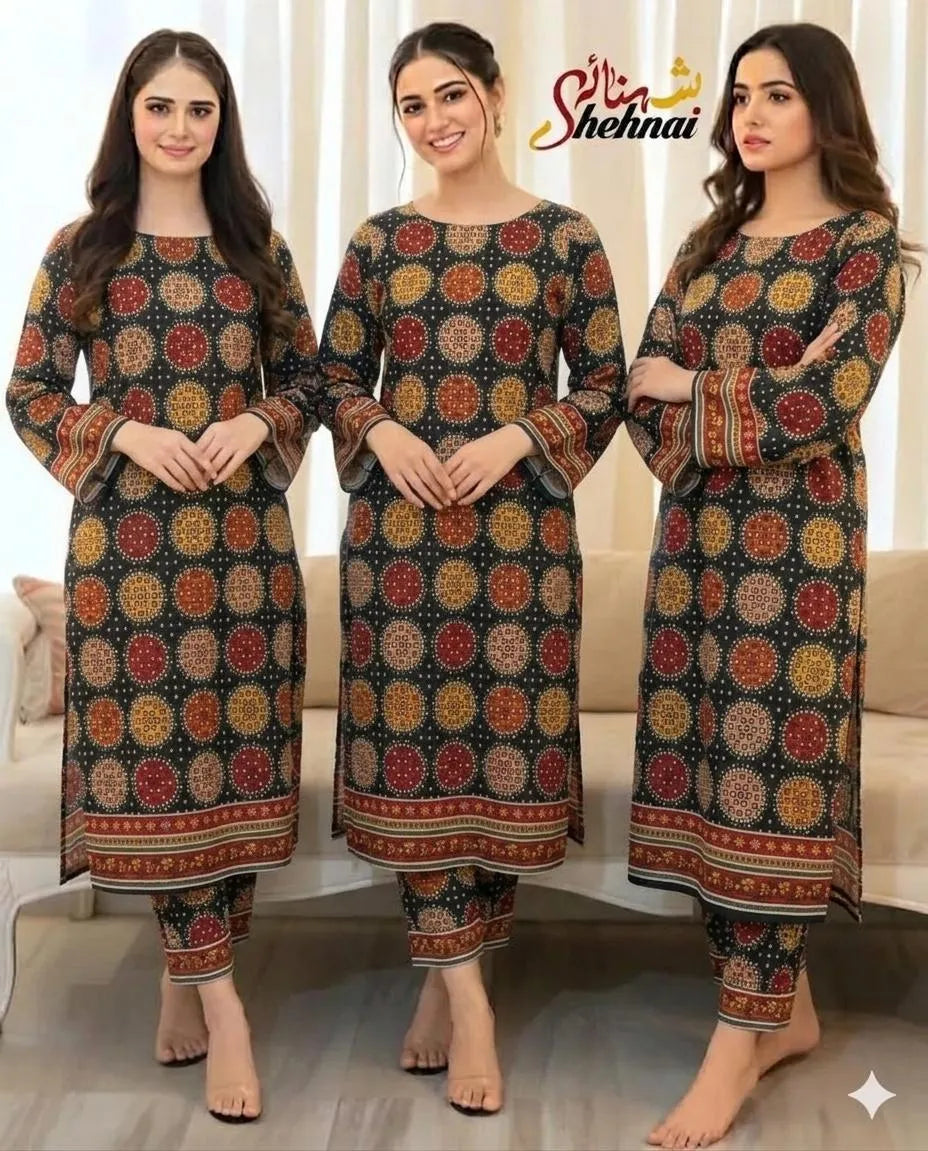2 Pcs Women's Unstitched Printed Suit