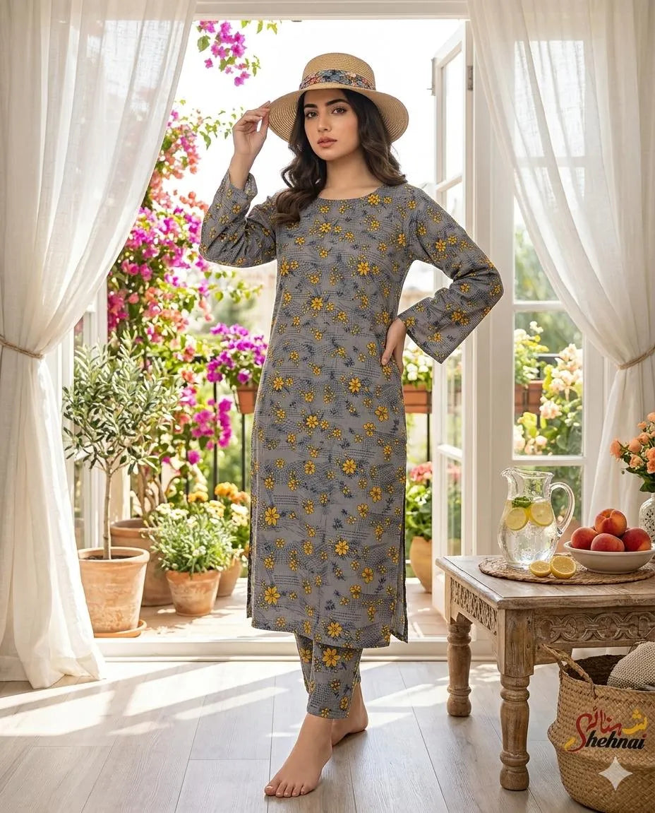 2 Pcs Women's Unstitched Printed Suit