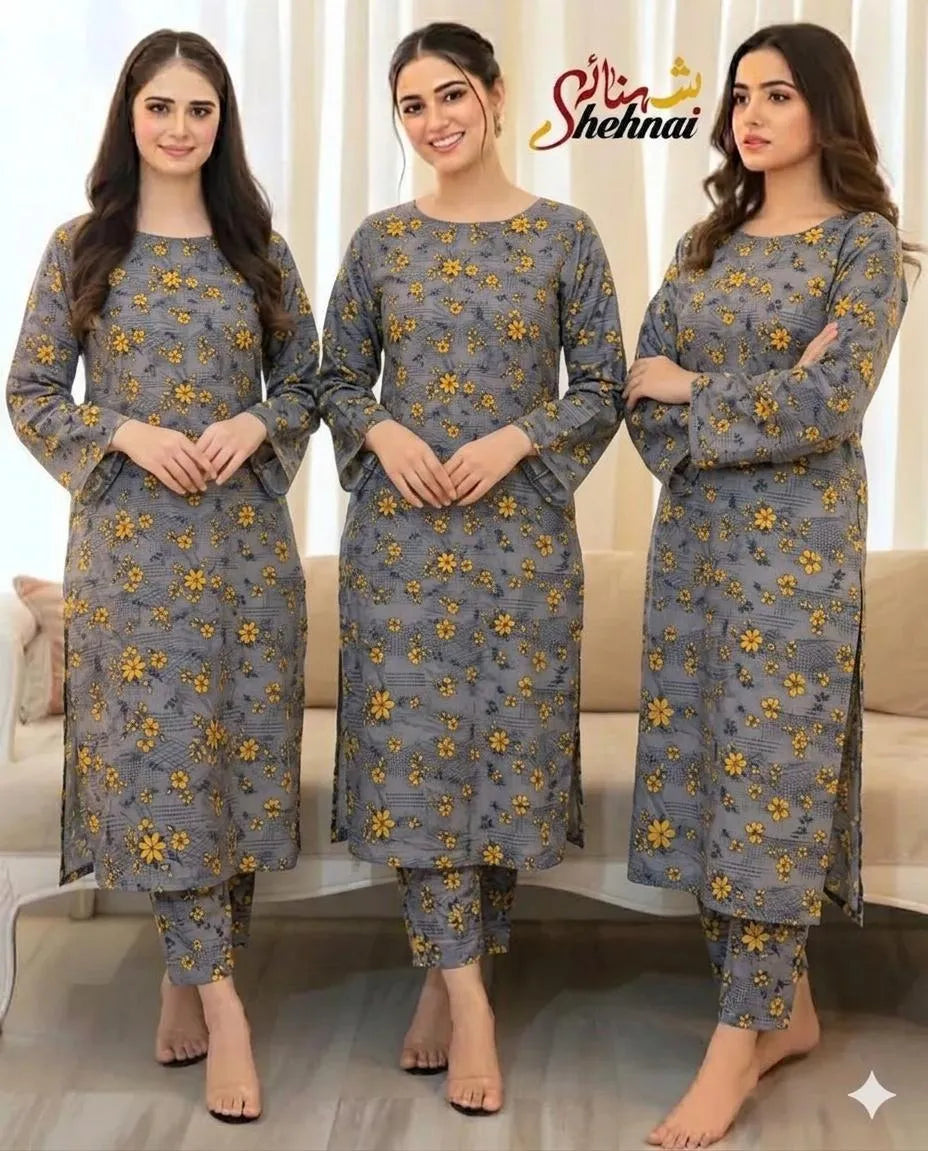2 Pcs Women's Unstitched Printed Suit