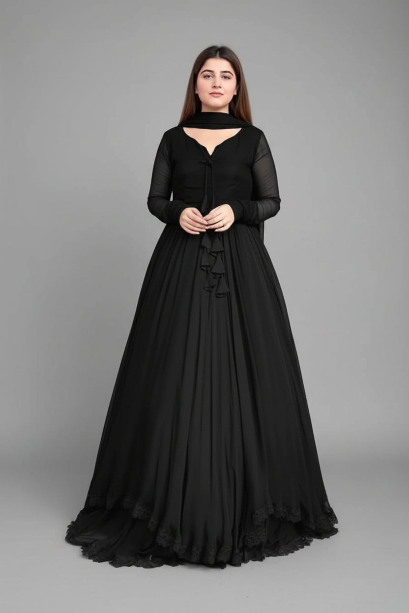 3 Pcs Women's Stitched Chiffon Lace Work Suit