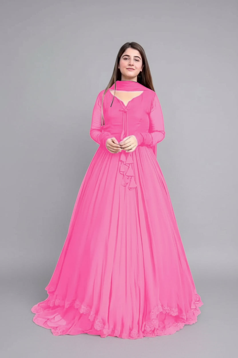 3 Pcs Women's Stitched Chiffon Lace Work Suit