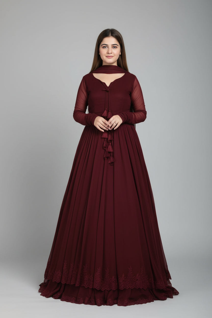 3 Pcs Women's Stitched Chiffon Lace Work Suit