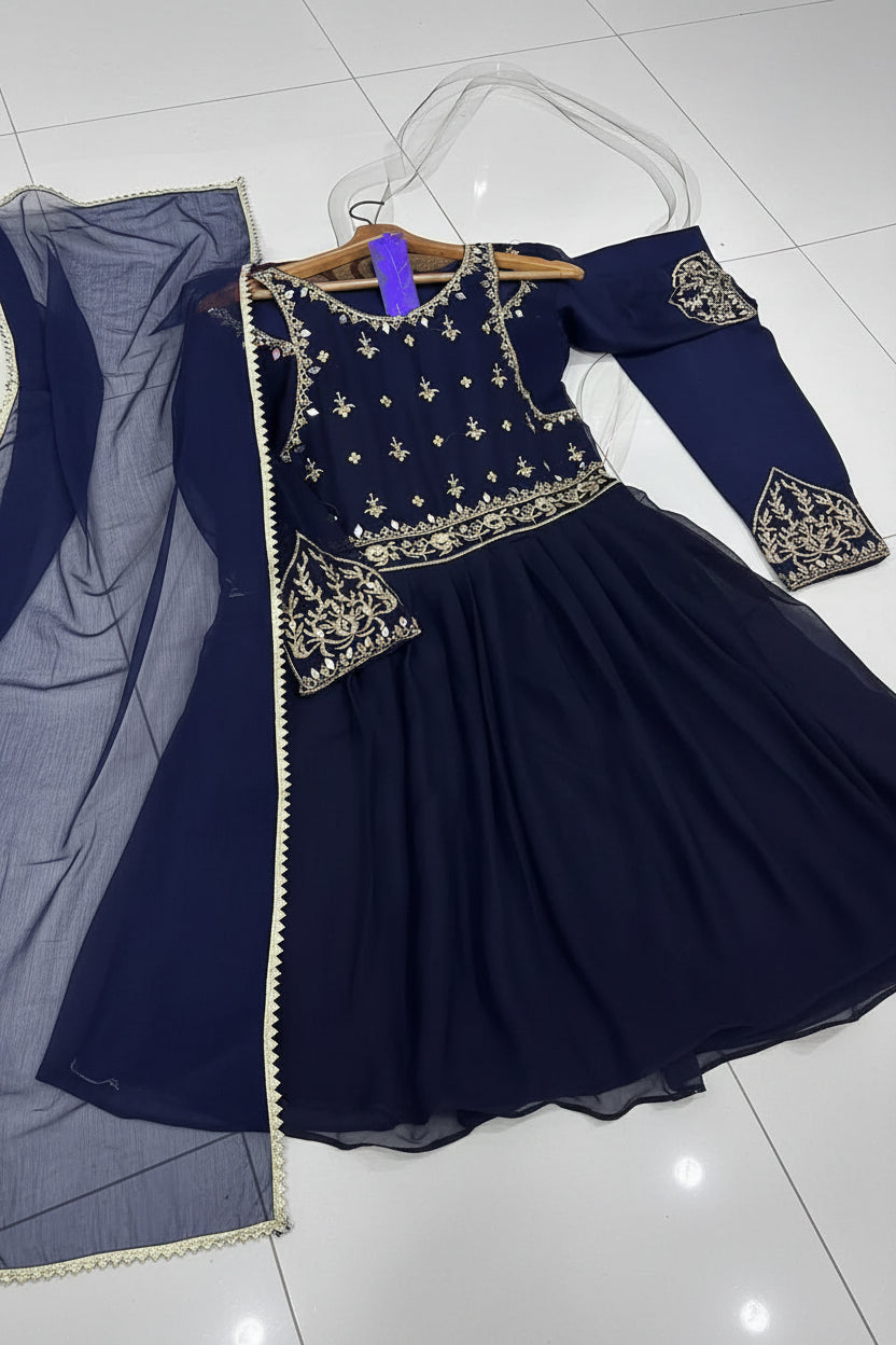 3 Pcs Women's Stitched Chiffon Embroidered Suit