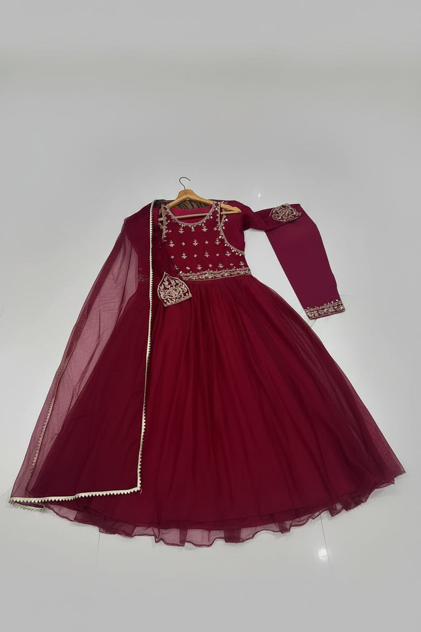 3 Pcs Women's Stitched Chiffon Embroidered Suit