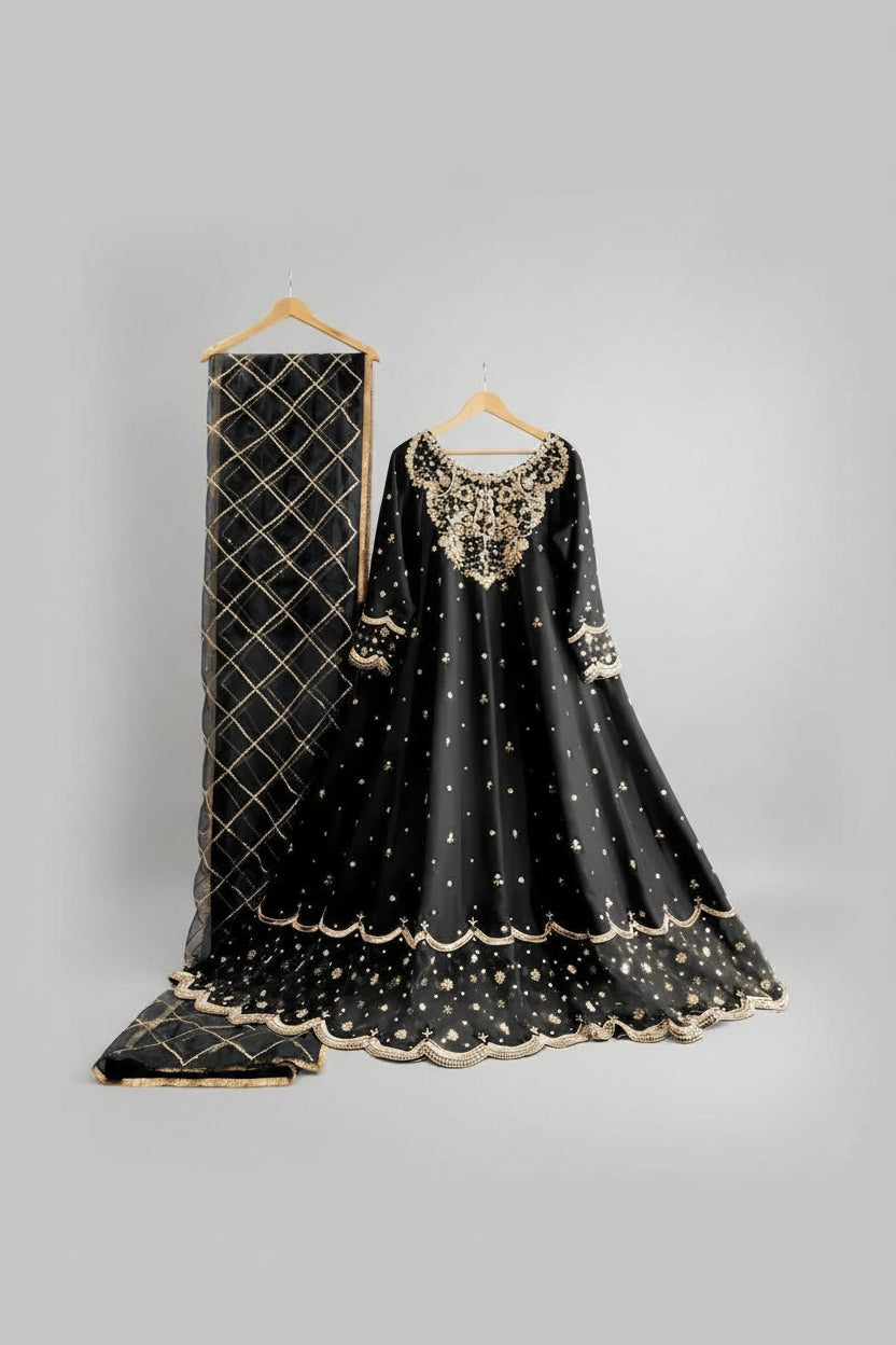 3 Pcs Women's Stitched Shamoz Silk Hand Work Suit