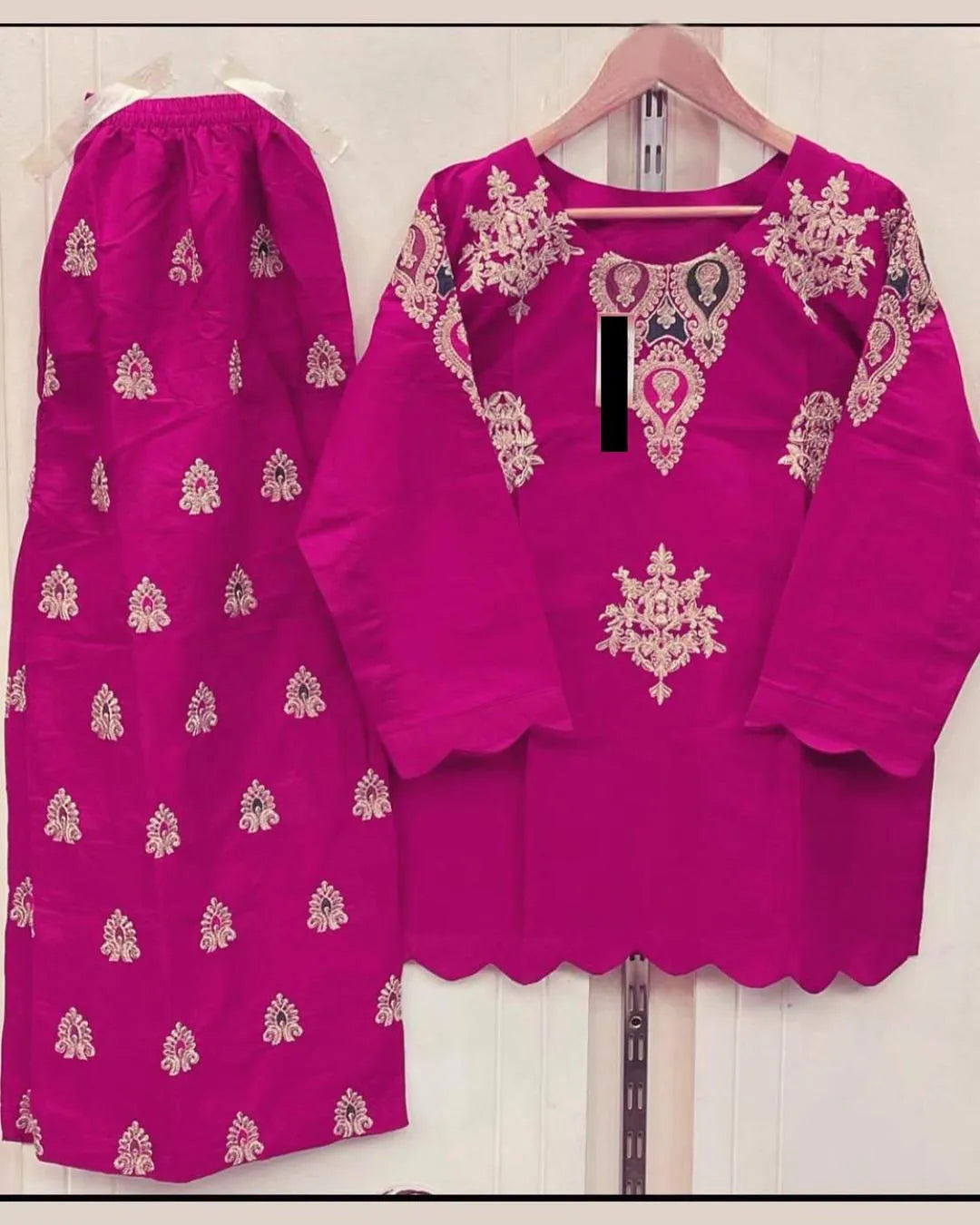 Front Zarri Multi Embroidery Border Shirt With Emb Flapper 2Pcs