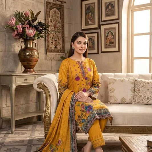 3 Pcs Women's Unstitched Embroidered Suit
