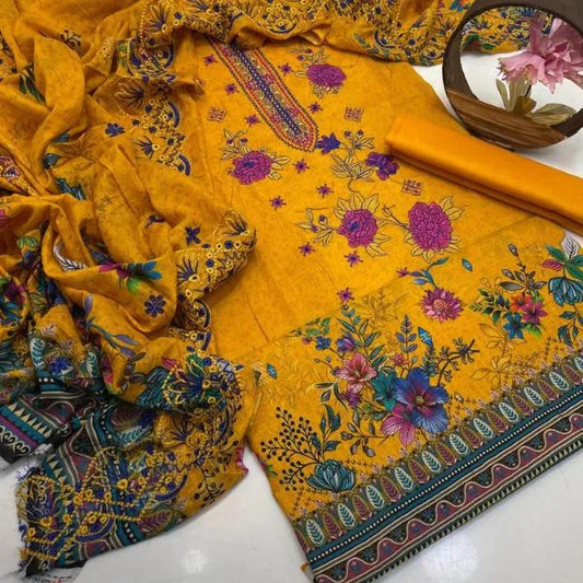 3 Pcs Women's Unstitched Embroidered Suit