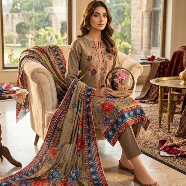3 Pcs Women's Unstitched Embroidered Suit