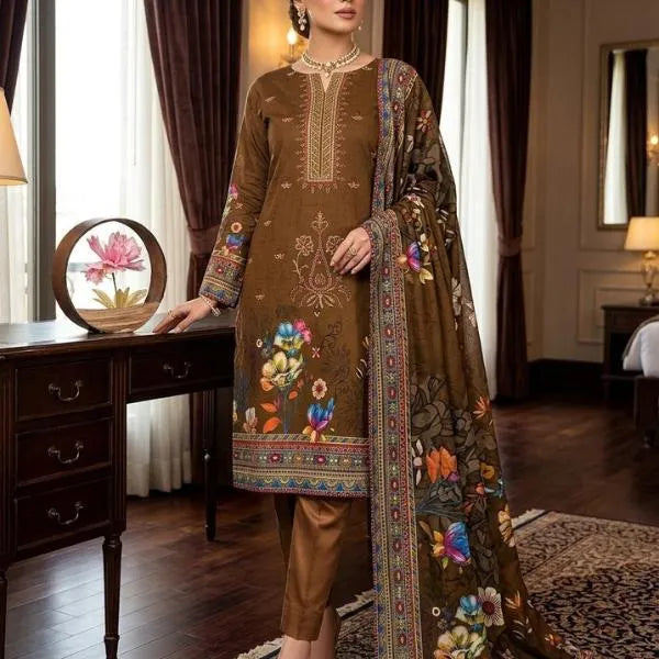 3 Pcs Women's Unstitched Embroidered Suit