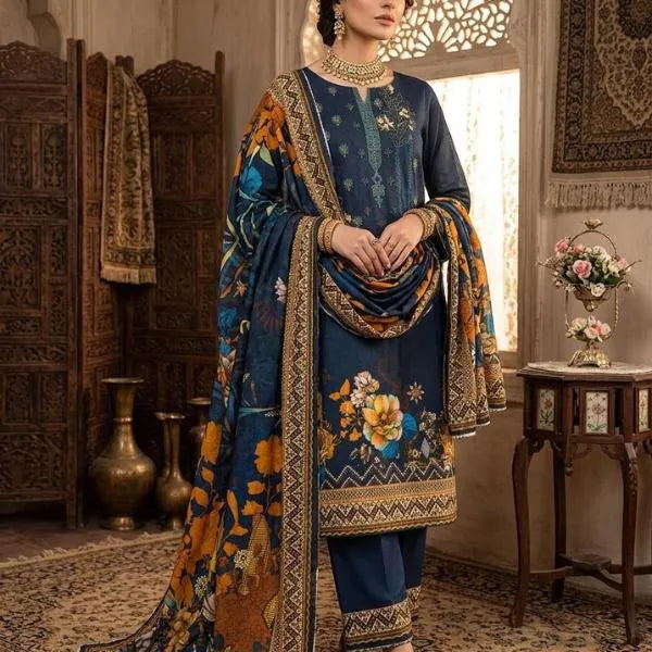 3 Pcs Women's Unstitched Embroidered Suit