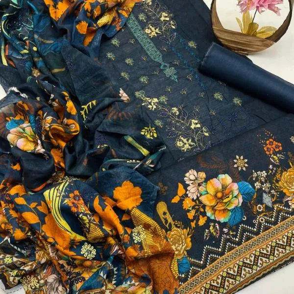 3 Pcs Women's Unstitched Embroidered Suit