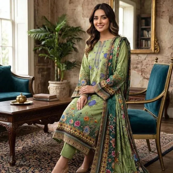 3 Pcs Women's Unstitched Embroidered Suit