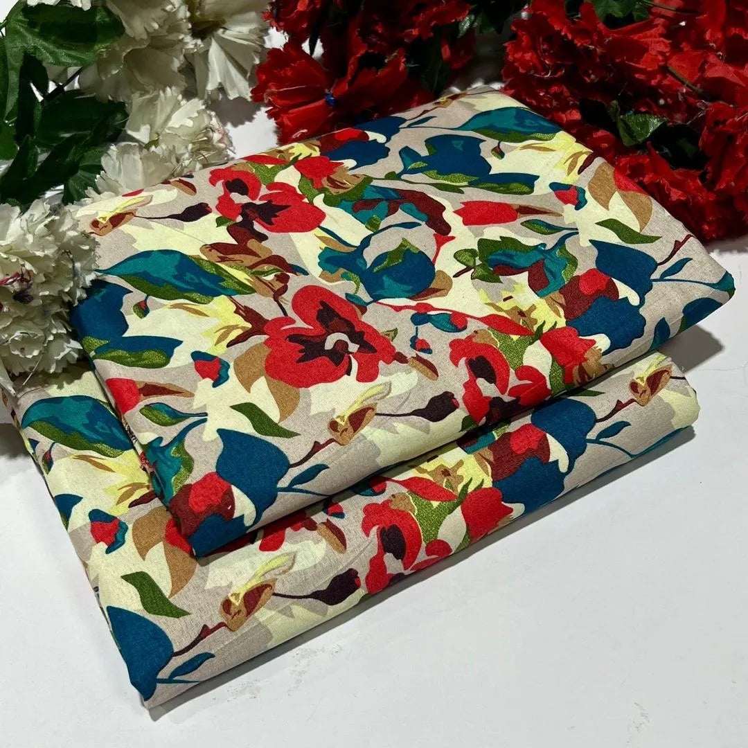 2 Pcs Women's Unstitched Printed Suit