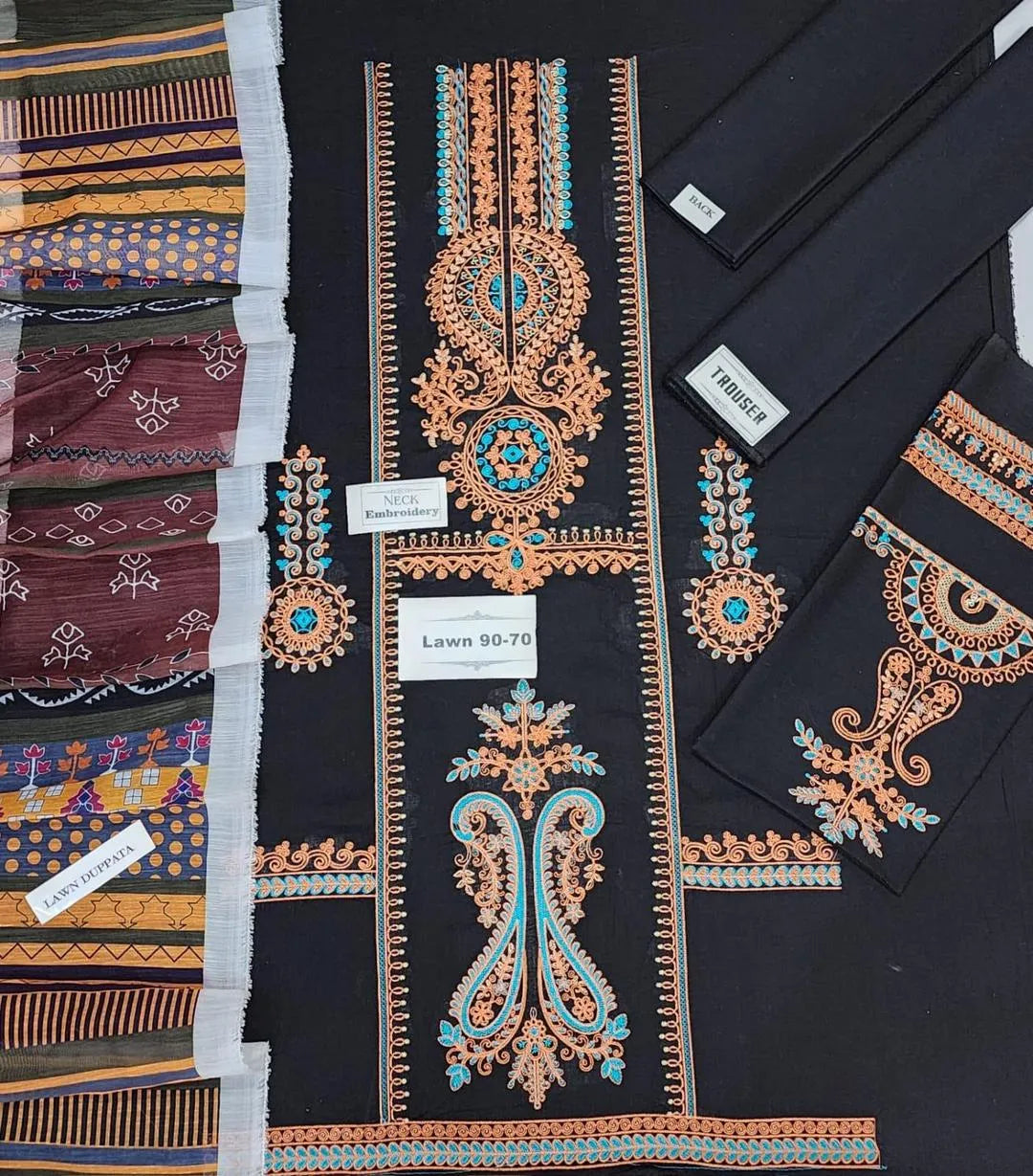 3 Pcs Women's Unstitched Embroidered Suit 5.0