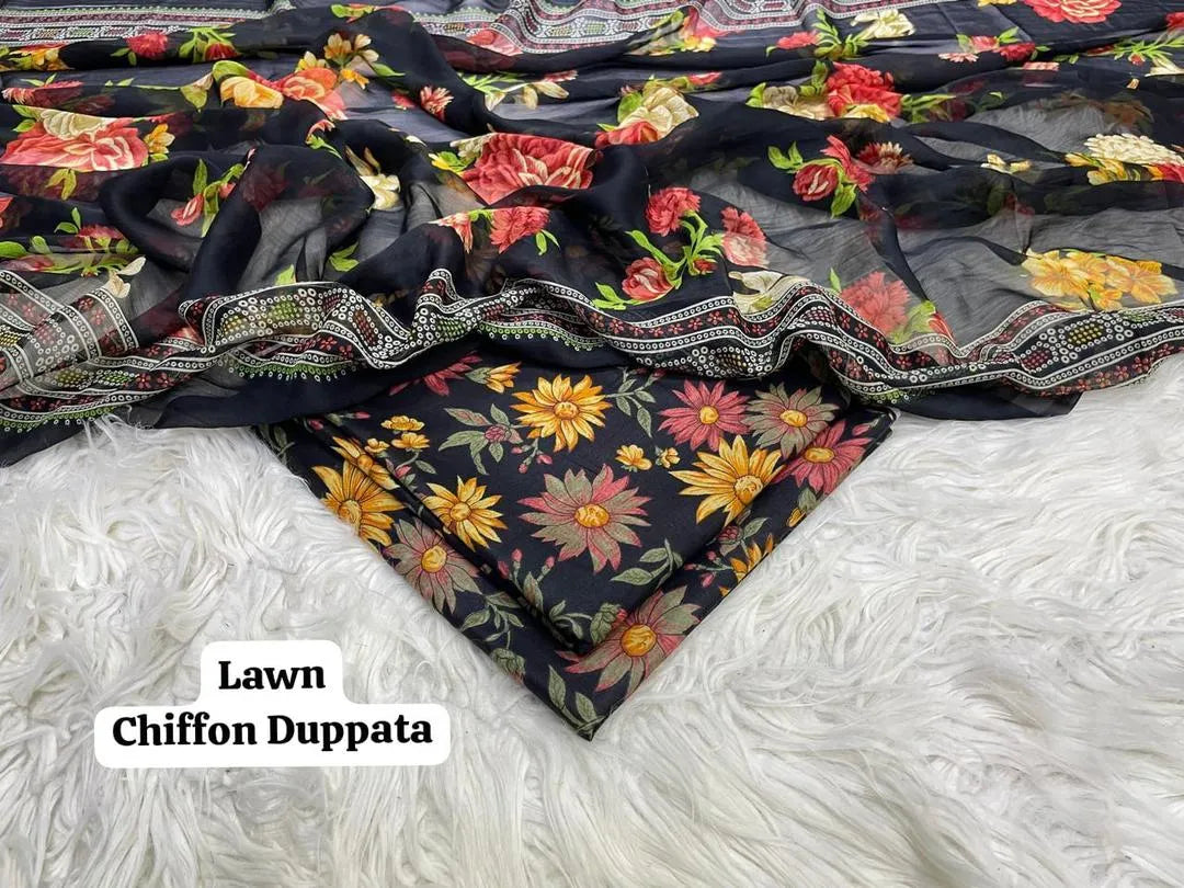 3 Pcs Women's Unstitched Printed Suit