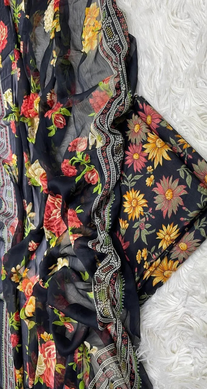 3 Pcs Women's Unstitched Printed Suit
