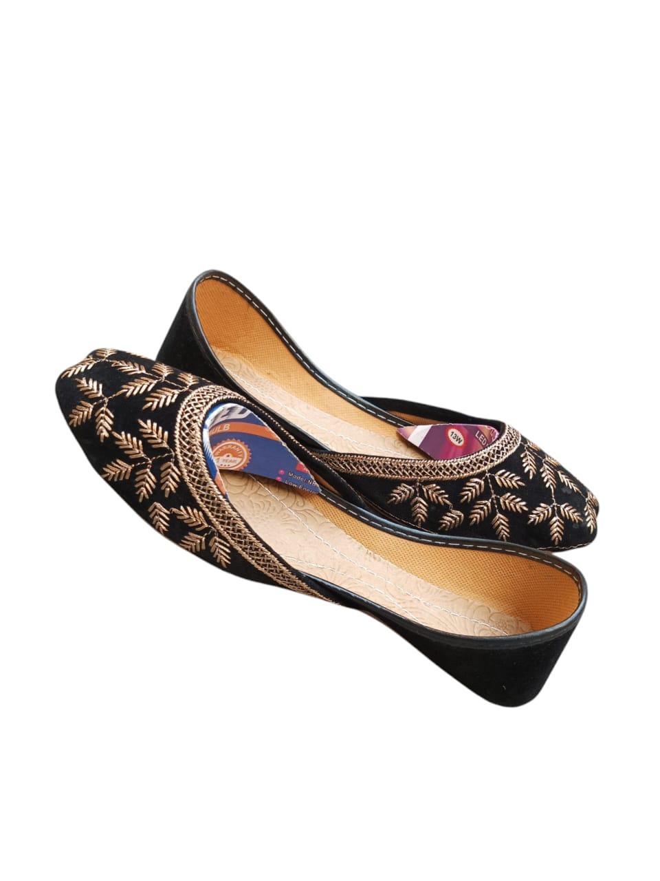 Black Velvet Khussa with Gold Thread Work for Women