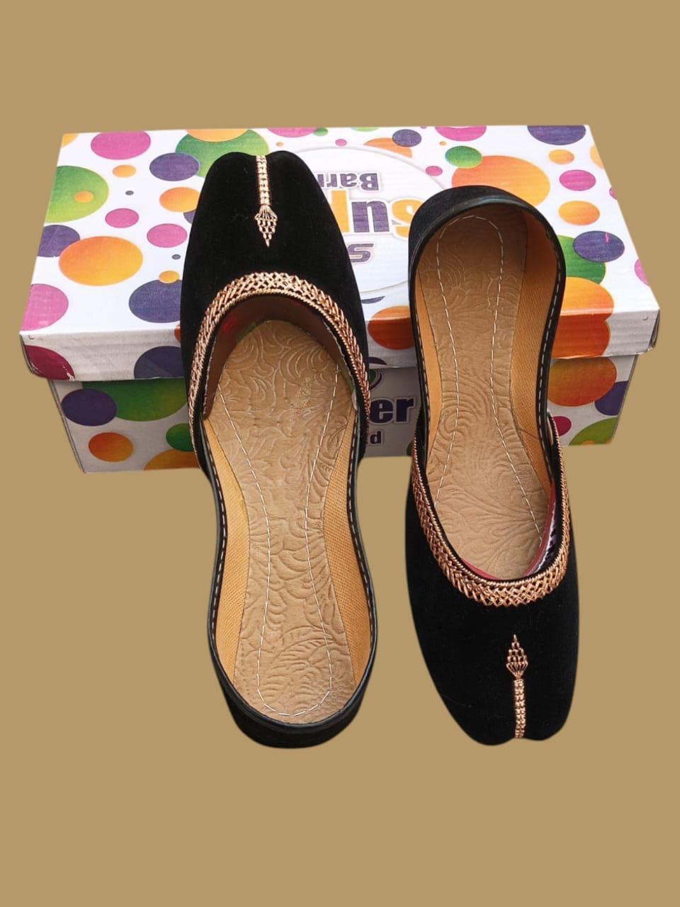 Black Velvet Women's Khussa with Thread Work