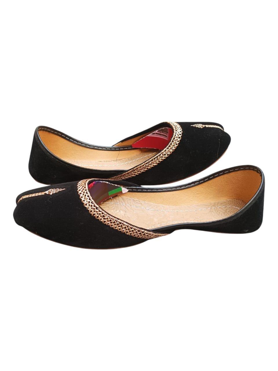 Black Velvet Women's Khussa with Thread Work