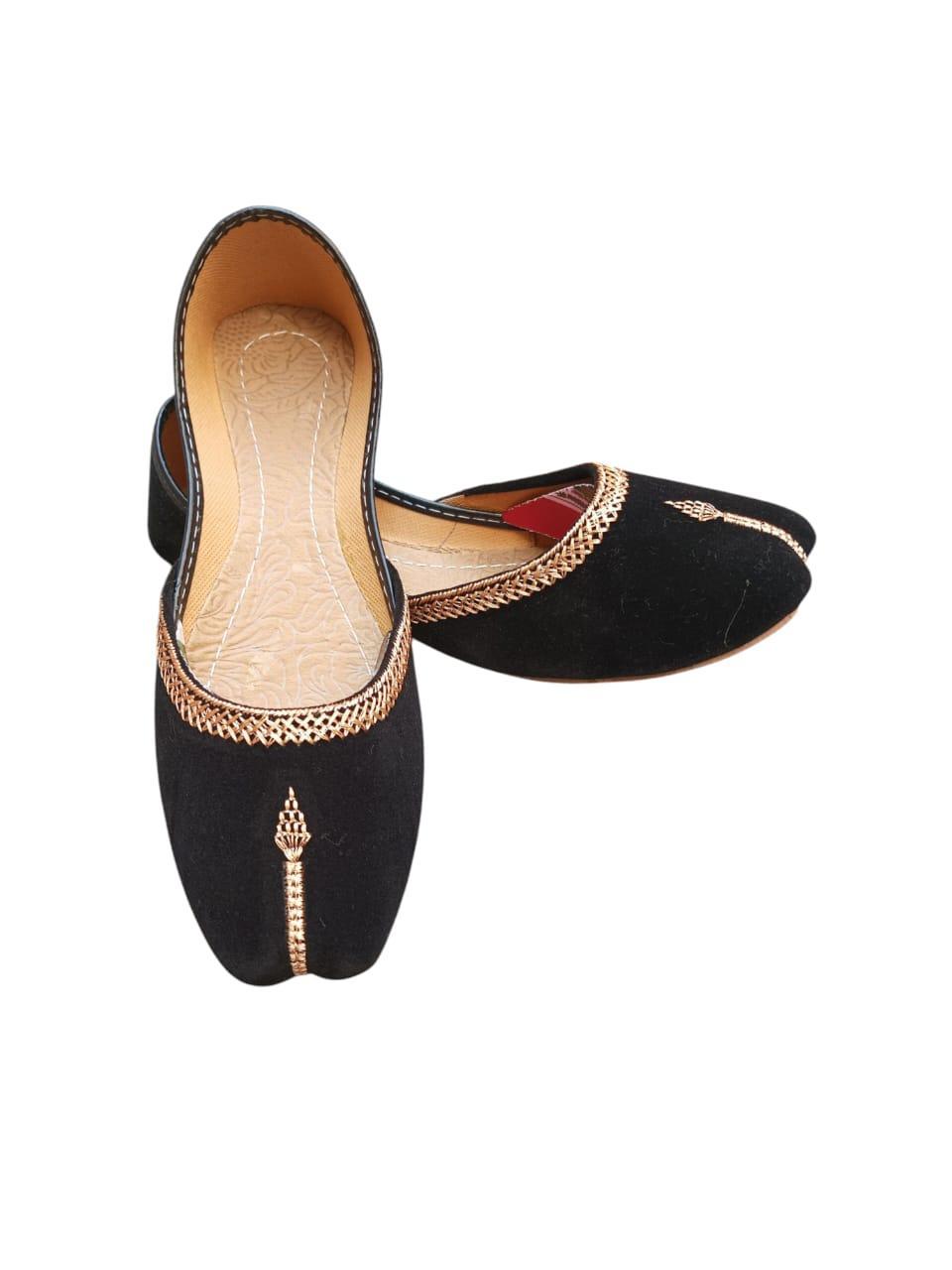 Black Velvet Women's Khussa with Thread Work