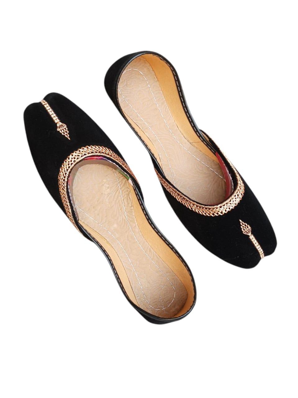 Black Velvet Women's Khussa with Thread Work