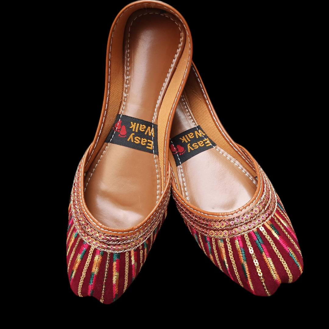 Women Velvet Embroidered Khussa Maroon Formal