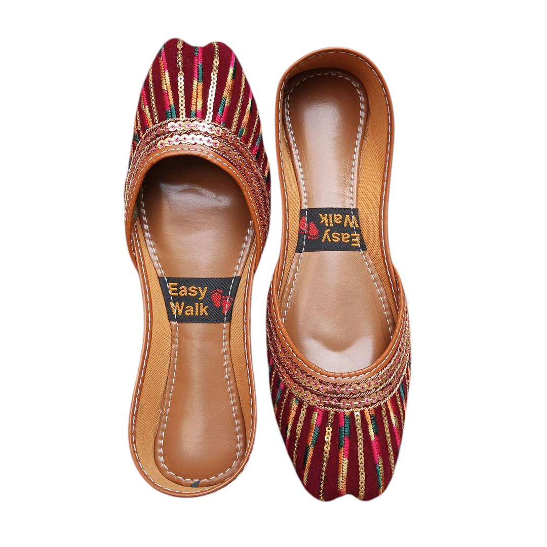 Women Velvet Embroidered Khussa Maroon Formal