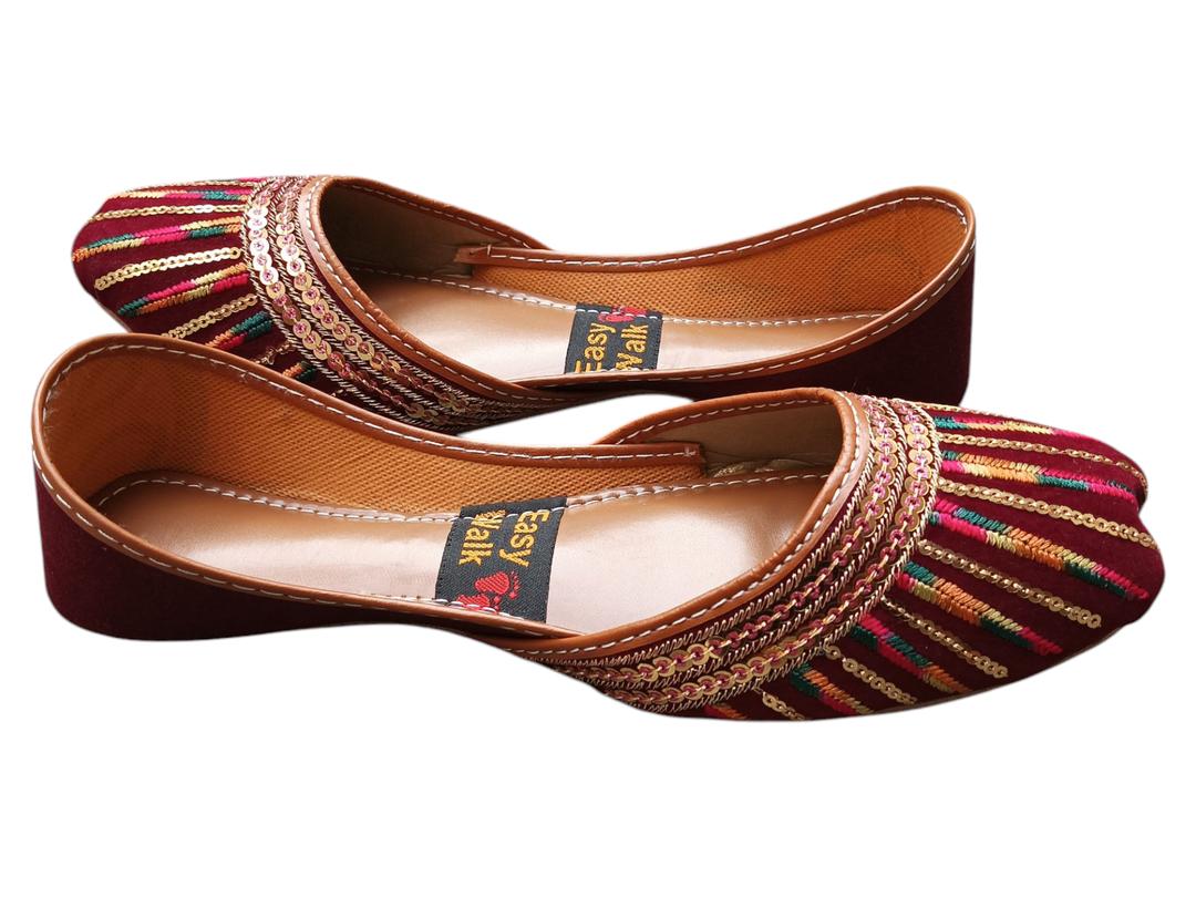 Women Velvet Embroidered Khussa Maroon Formal