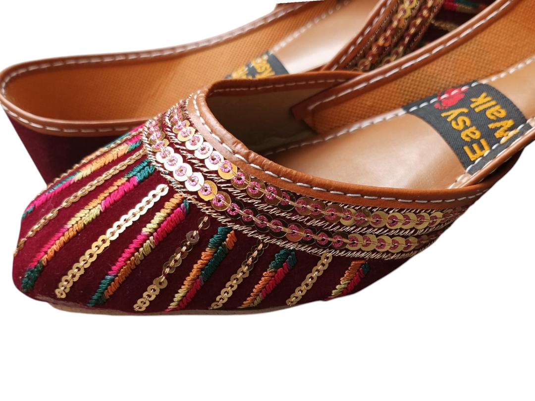 Women Velvet Embroidered Khussa Maroon Formal