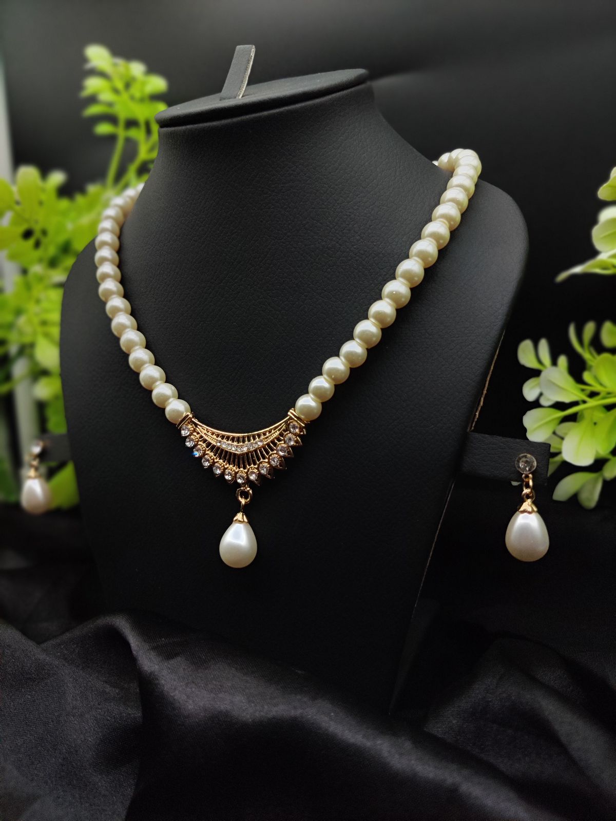 ? Imported Pearl Perfection Dual-Strand Necklace Set with Elegant Teardrop Pendant ? | Artificial Necklace For Girls &amp; Women