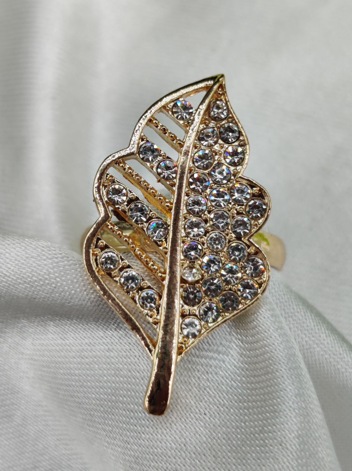 1 Piece Imported Elegant Crystal-Studded Leaf Ring | Best Quality Ring For Girls &amp; Women | Adjustable Ring | Elegant Design Ring For Every Occasion 